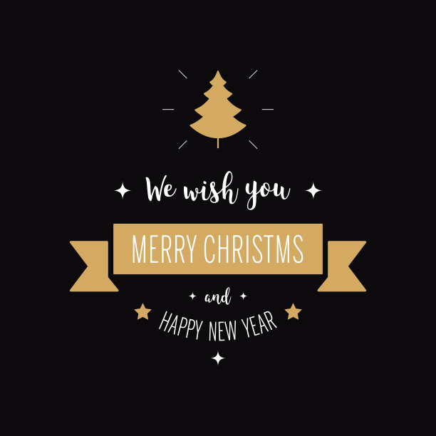 圣诞祝福短信圣诞树装饰金黑色背景图片下载