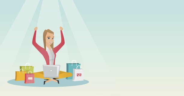 一个白人女人用笔记本电脑在网上购物素材图片