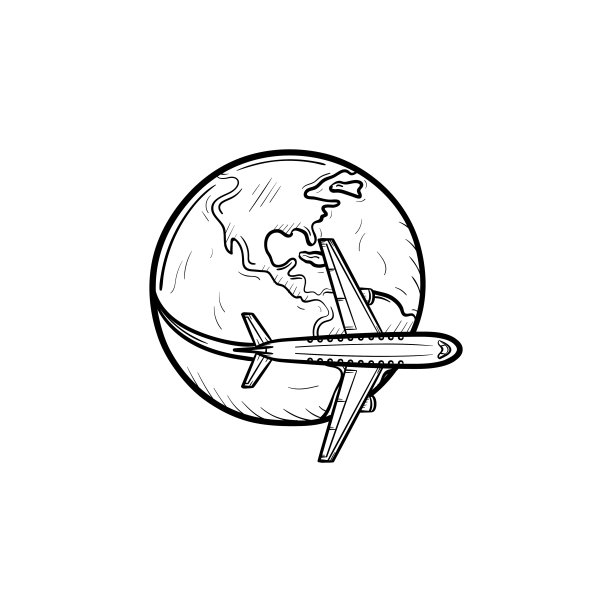 飞机在世界各地飞行手绘图标素材图片