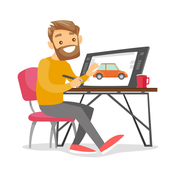 一个白人平面设计师在办公桌旁工作图片下载