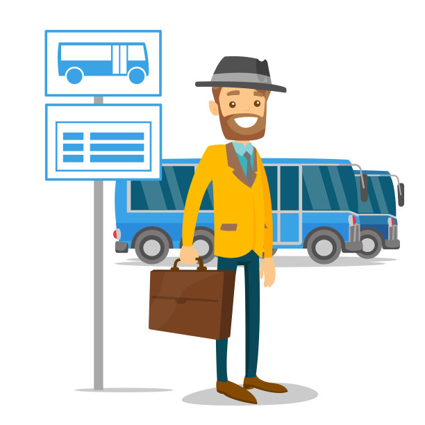 一个拿着时刻表在公共汽车站等车的人图片下载