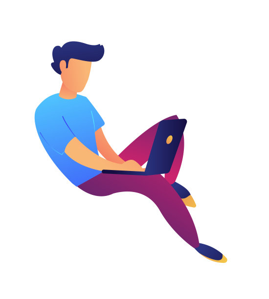 男性自由博客工作的笔记本矢量插图。图片下载