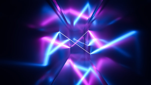 激光秀，夜总会室内灯光，发光的线条，抽象的荧光背景，走廊。图片下载