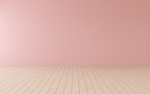 粉红色的空房间和木质强化地板的模型，阳光投射在墙上的阴影，最小的室内设计的视角。三维渲染图片下载