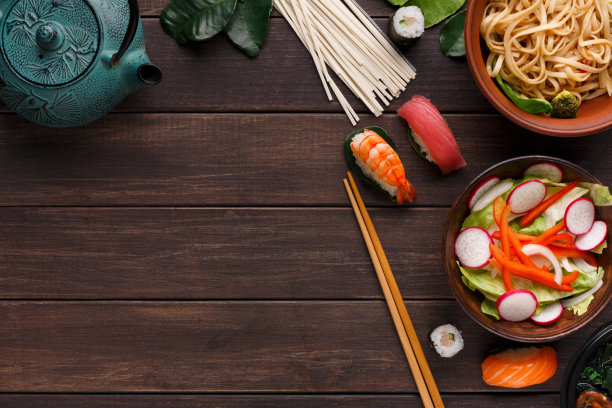 亚洲食物木质背景，复制空间图片下载
