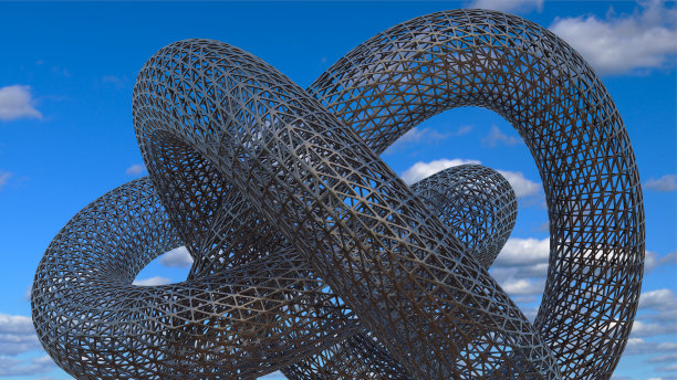 未来主义雕塑金属网格结构现代3D插图图片下载
