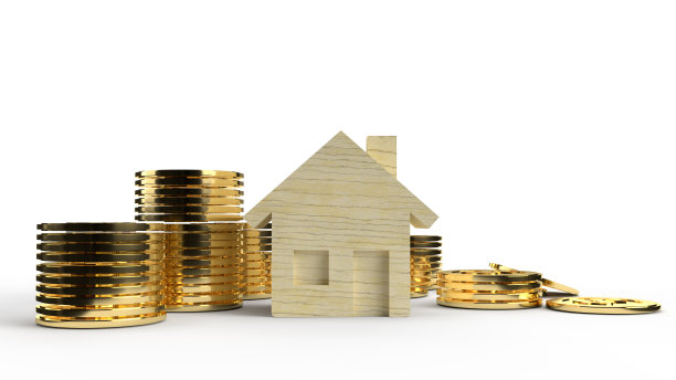 木制的家庭玩具和金币3d渲染商业内容。图片下载