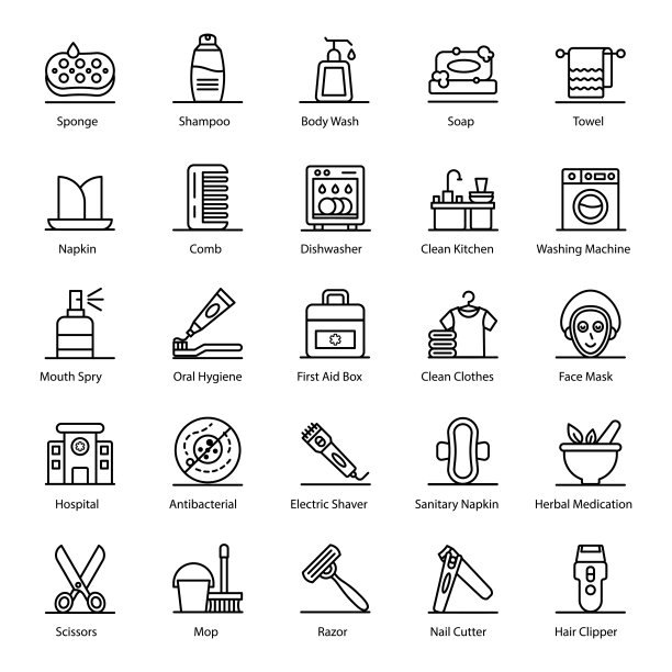 卫生和清洁线矢量包图片下载