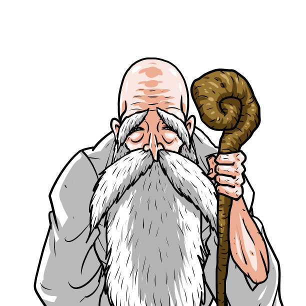 穿着白色和服的老人拿着手杖图片下载