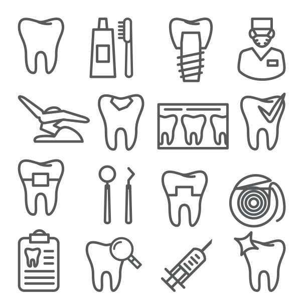 牙科线图标设置在白色背景上图片下载