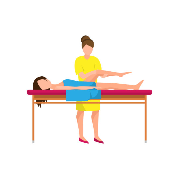 穿黄色衣服的女人在腿部做治疗按摩图片下载