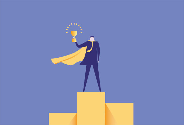 超人站在领奖台上，手里拿着一张奖状插图图片下载