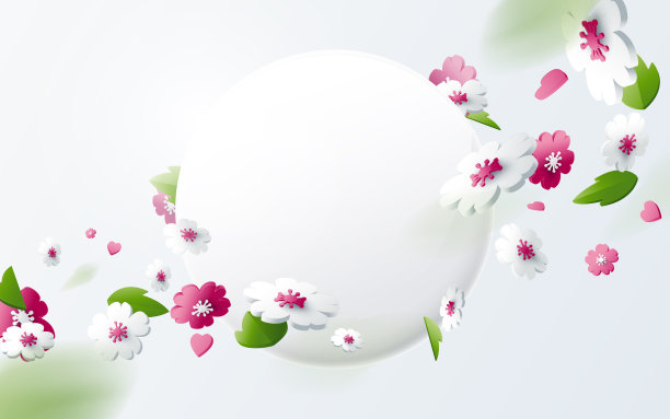 抽象的几何三维效果组成与春天季节的背景。彩花圆旗素材图片