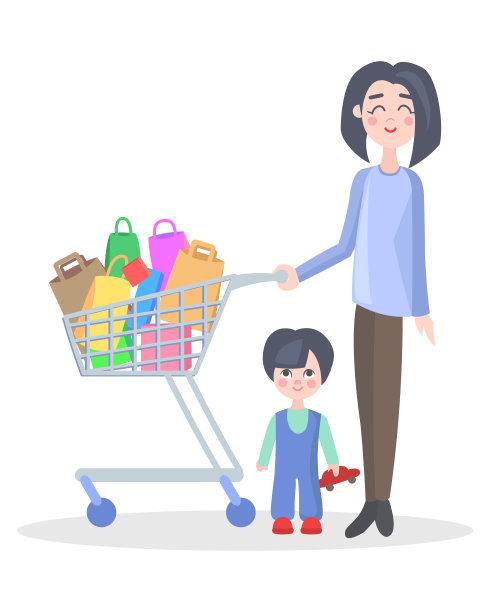家庭购物卡通平面矢量概念图片下载