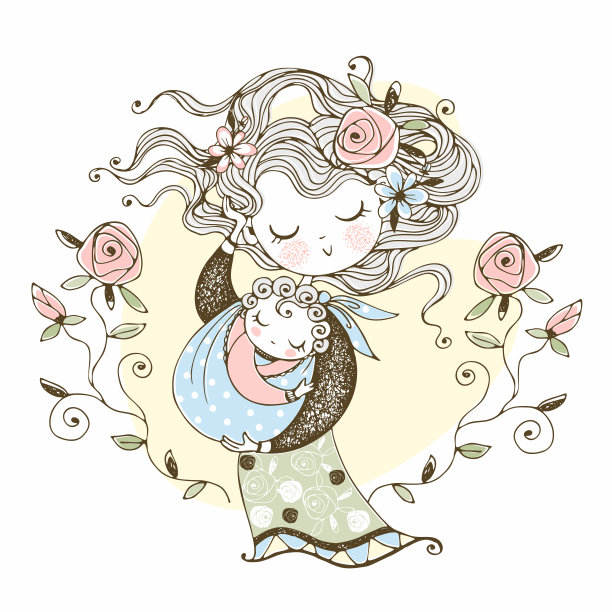 母亲把婴儿抱在怀里。母亲节。向量图片下载