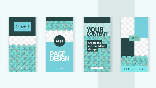 蓝色，绿松石，鱼鳞设置模板设计的社交网络，instagram故事和打印与窗户的图片。现代风格的形式，美丽的粉红色波浪和黑色的线条。美人鱼图片下载
