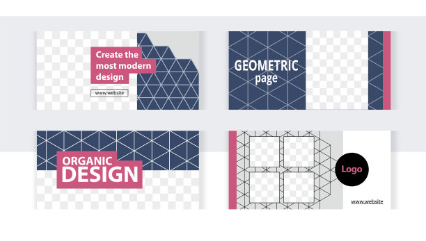优雅的几何图案。背景设置水平横幅模板与框架的图像。时尚的设计在深蓝色的颜色。图片下载