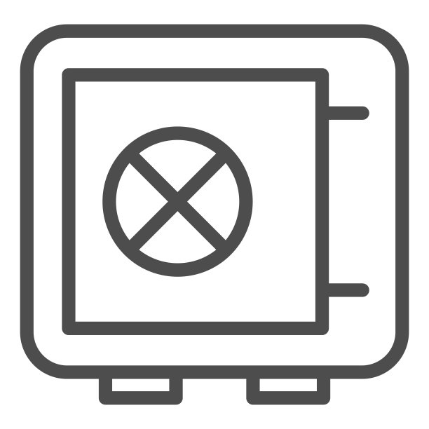 安全行图标。金属银行储蓄罐现金，保险箱。法理学设计理念，白色背景上的轮廓风格象形文字，用于网页和应用程序。图片下载