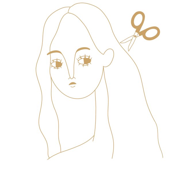 一个剪了头发的漂亮女孩的素描。画女孩为发型师沙龙或美容院的标志。图片下载