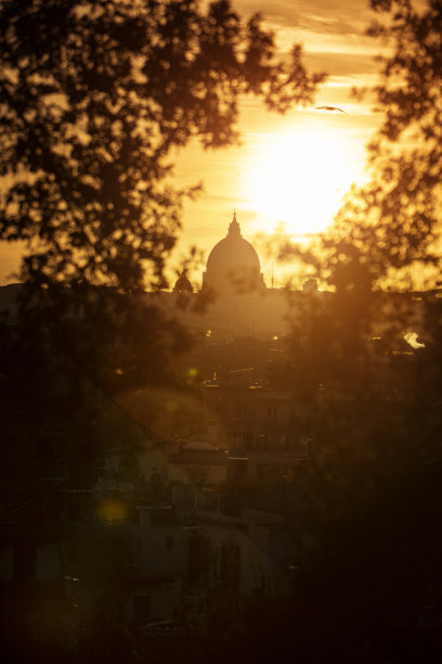 日落时的罗马城市景观，穹顶和天际线:意大利最好的图片下载