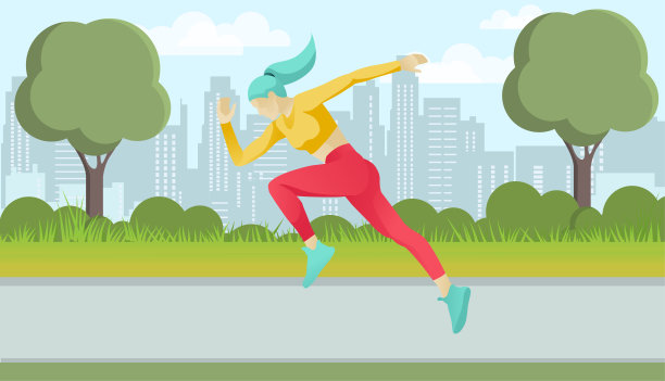 卡通运动女孩在公园里跑步素材图片