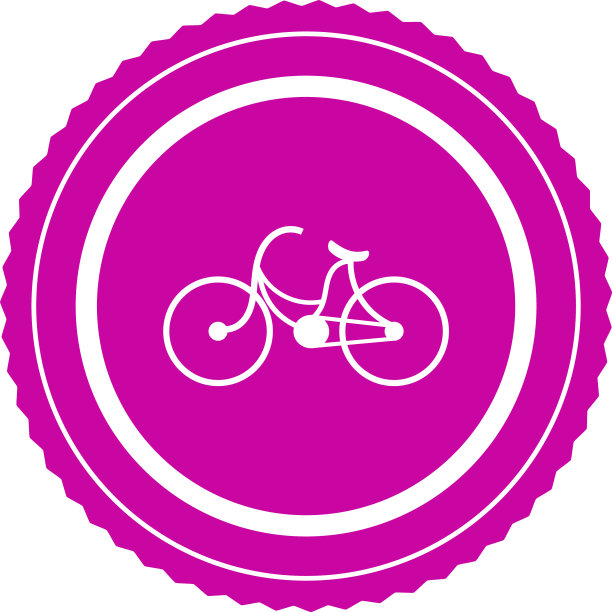 可爱的自行车图标在粉红色的圆圈(徽章)。粉红色的自行车标志或标志。通勤，城市交通，替代，概念。图片下载