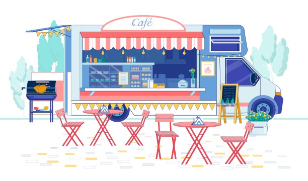 时尚室内街头咖啡馆车轮，滑梯。图片下载