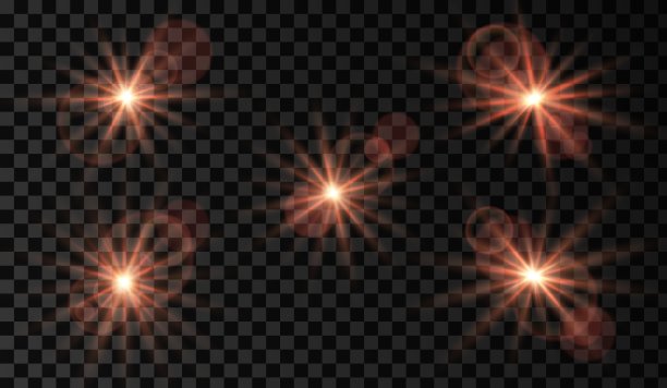 镜头光晕。光发光效果。红色闪光和眩光物体。孤立的矢量插图上透明的背景。图片下载