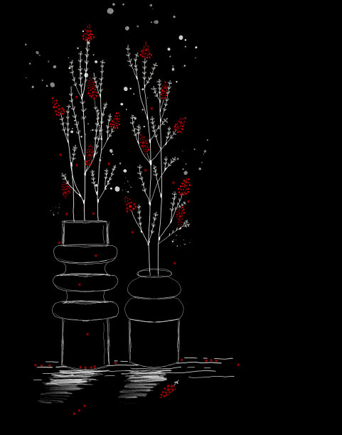 红色的冬天浆果在花瓶的树枝抽象数字涂鸦艺术图片下载