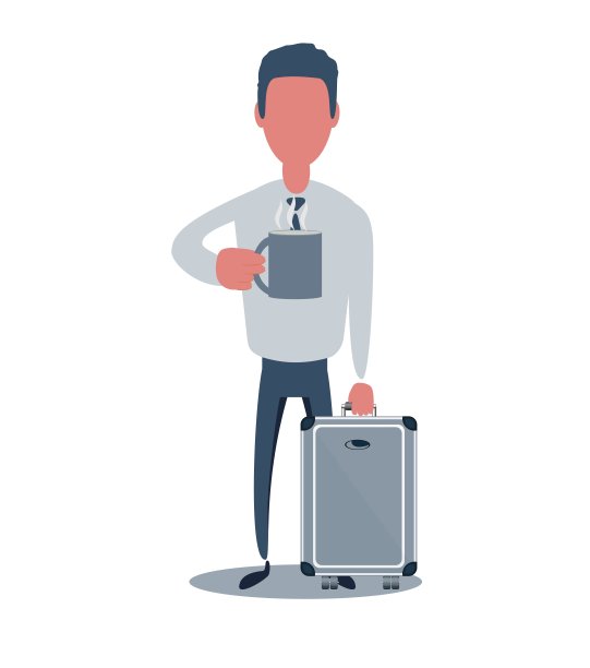 商人或职员。男性角色在时尚的简单风格与对象，平面矢量插图图片下载