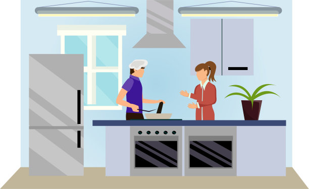 卡通人物在家的厨房里做饭图片下载