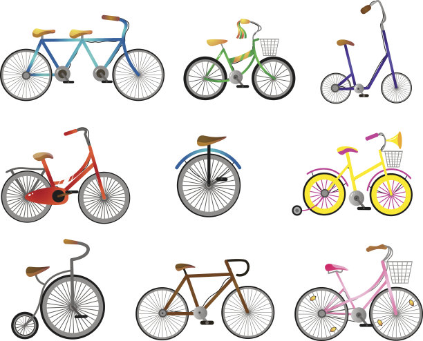 一套现代复古自行车城市街道骑图片下载