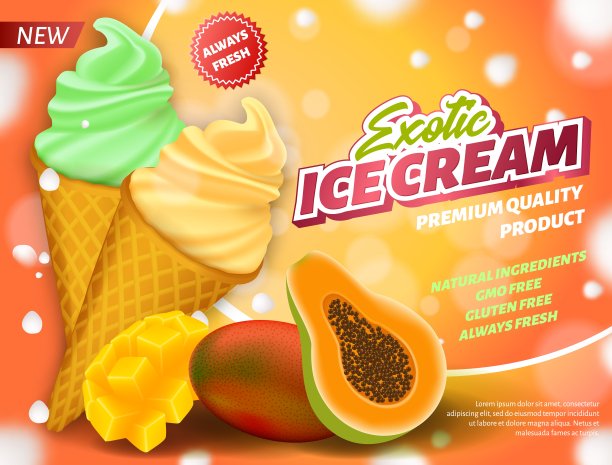 横幅广告异国情调水果冰淇淋在蛋筒图片下载