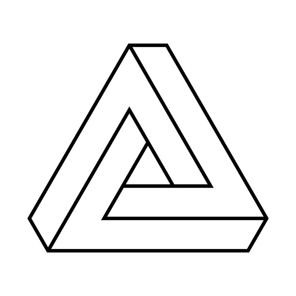 不可能的三角形。彭罗斯光学错觉。线形无限三角形。图片下载