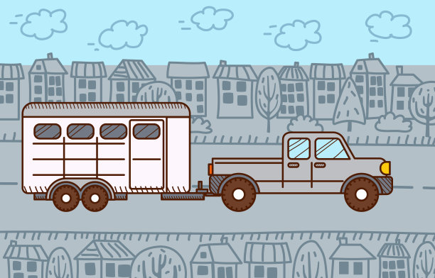 市里有拖车的小货车。图片下载