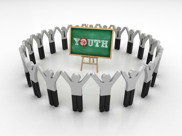 象形文字团队和画架与青年字和目标在黑板框架- 3D渲染图片下载