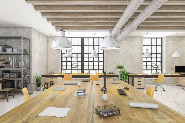 近距离的现代办公空间与许多工作站图片下载