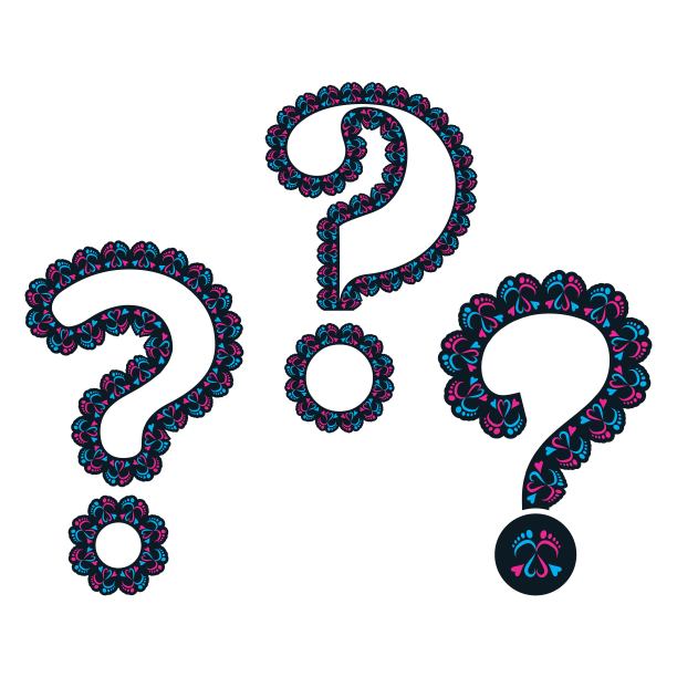 性别揭示问号与婴儿脚和心脏矢量插图图片下载