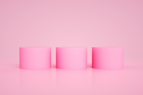 3D毛坯圆筒产品站，粉红色背景上的讲台，几何形状抽象的最小背景图片下载