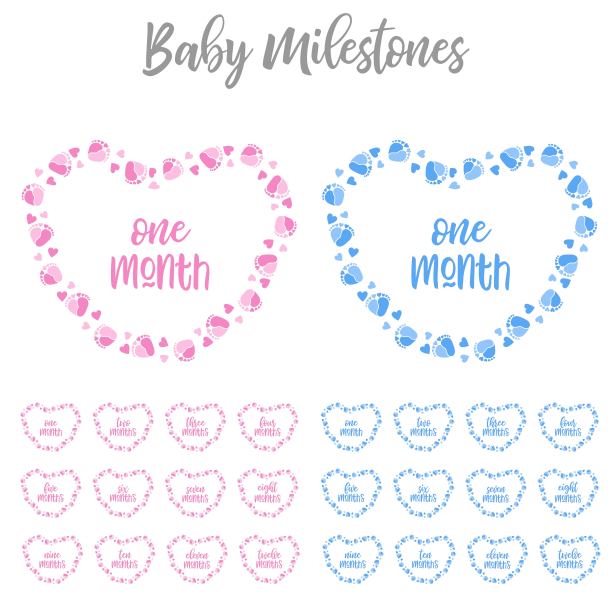 宝宝里程碑宝宝脚和心脏矢量插图图片下载