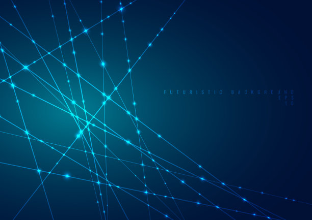 抽象的蓝色激光线与闪烁照明在深蓝色的空间背景。图片下载