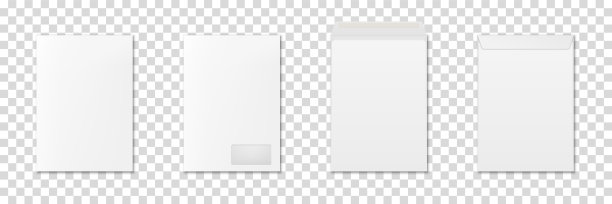 矢量3d现实打开和关闭空白白色办公室纸信封图标设置特写隔离透明背景。设计模板的模型。前后视图图片下载