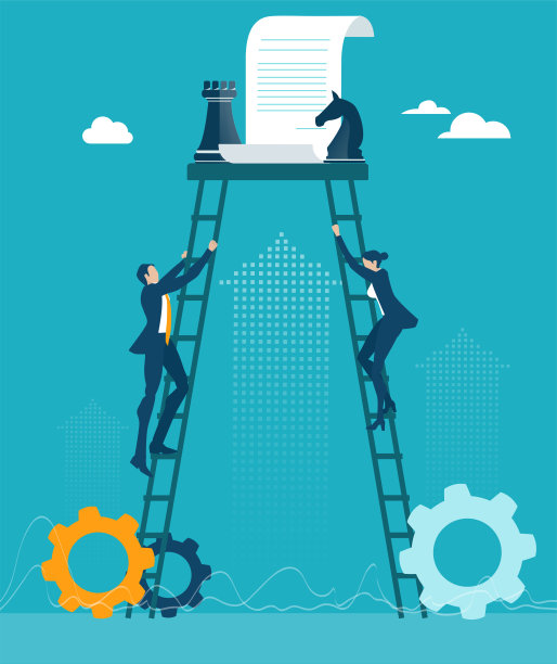 商人在成功的阶梯上爬的是契约。挑战、制胜、竞争的经营理念素材图片