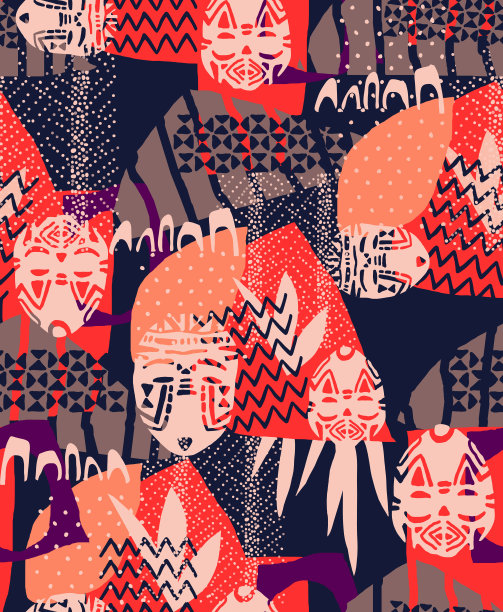 无缝种族图案与非洲面具图片下载