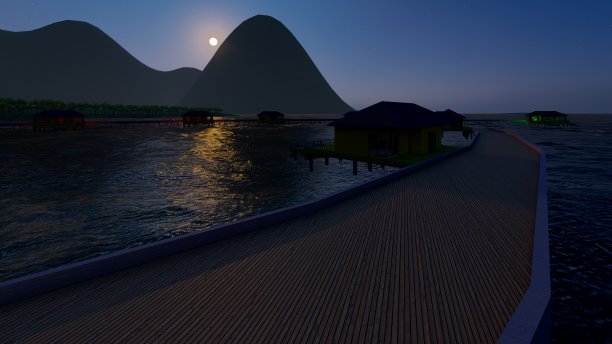 在岛上的平房度假村，法属波利尼西亚3d渲染图片下载