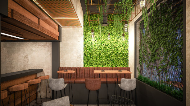 咖啡馆/餐厅。室内设计。计算机生成图像。建筑可视化，3D渲染。图片下载