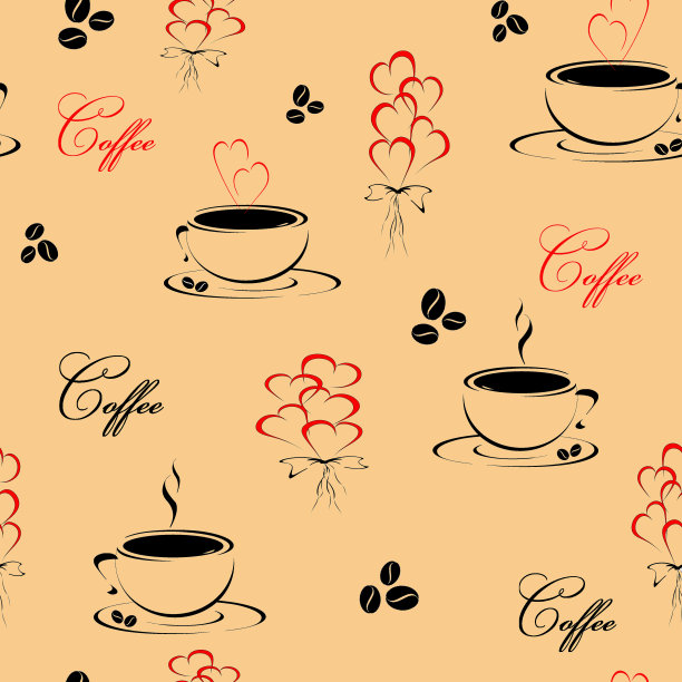 咖啡杯和心形的无缝图案图片下载