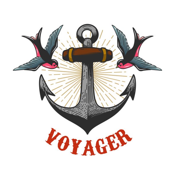 插图的复古锚与燕子雕刻风格。设计元素的标签，标志，海报，t恤。矢量图图片下载