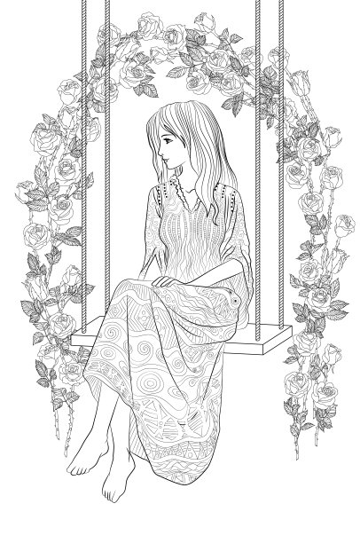 成人涂色书与美丽的女士图片下载