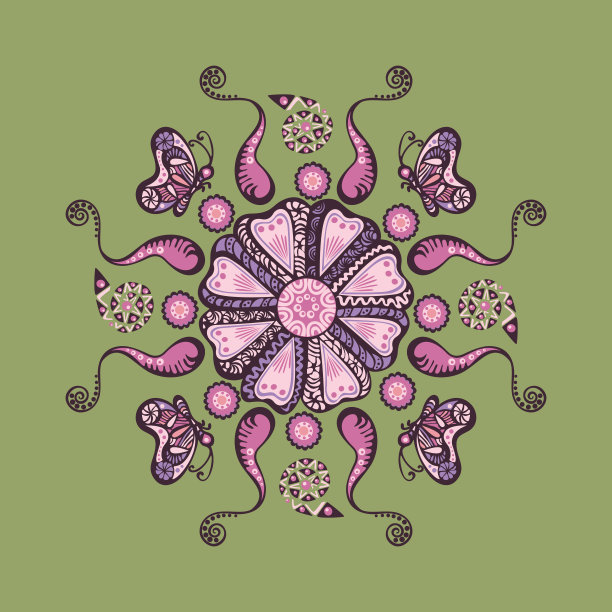 图案与装饰花和蝴蝶织物或表面，瓷砖，装饰图案与装饰元素图片下载